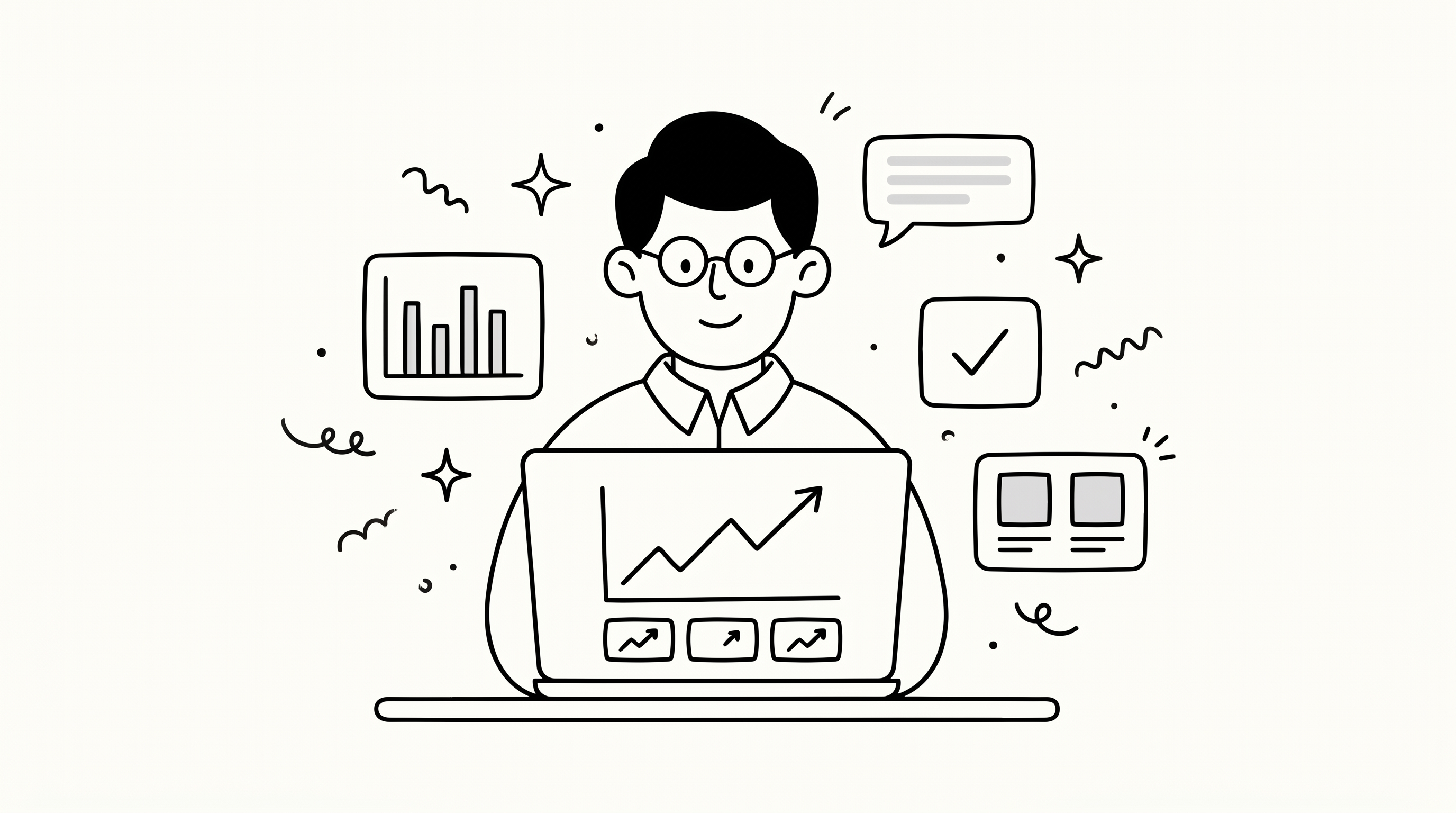 Publisher dashboard with floating widgets illustration
